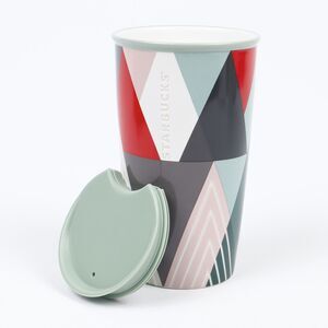 Starbucks 12oz Geometric Triangle Debossed Ceramic Coffee Cup w/Spill-Proof Lid